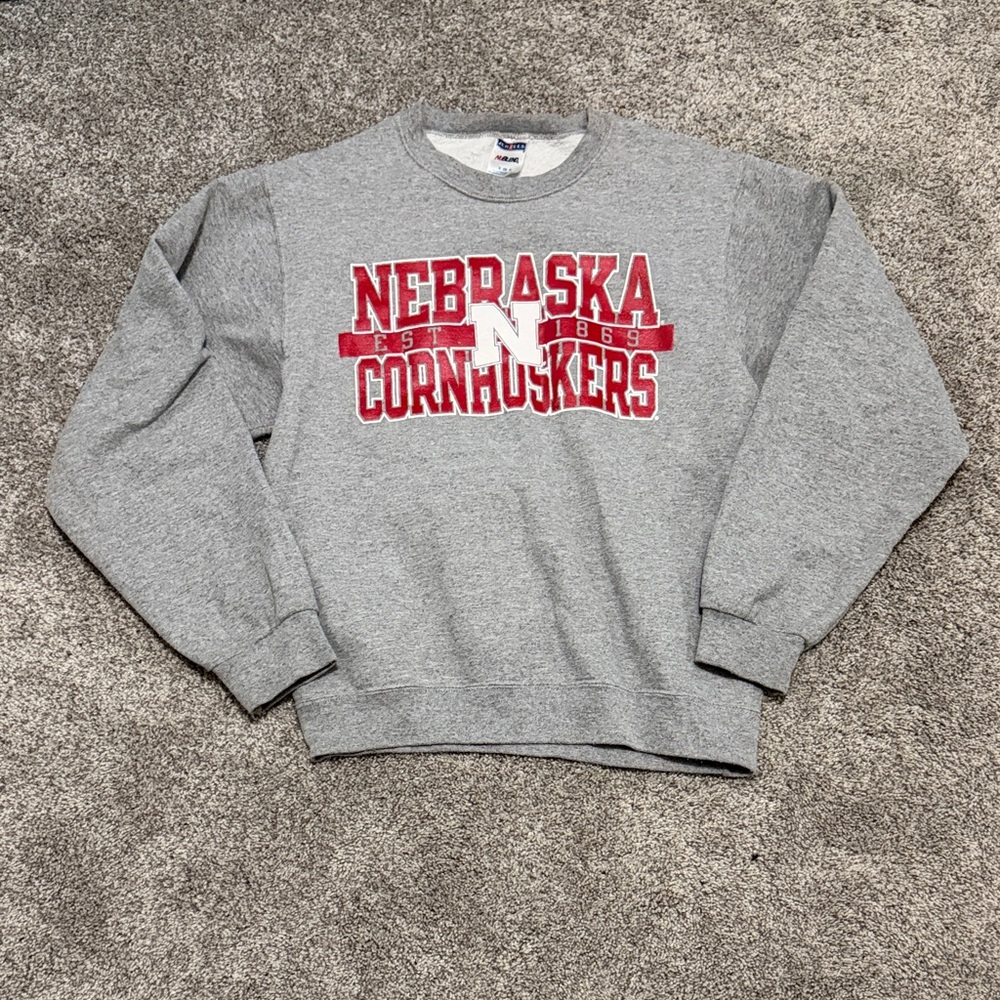 Jerzees Gray Crewneck Nebraska Husker Sweater